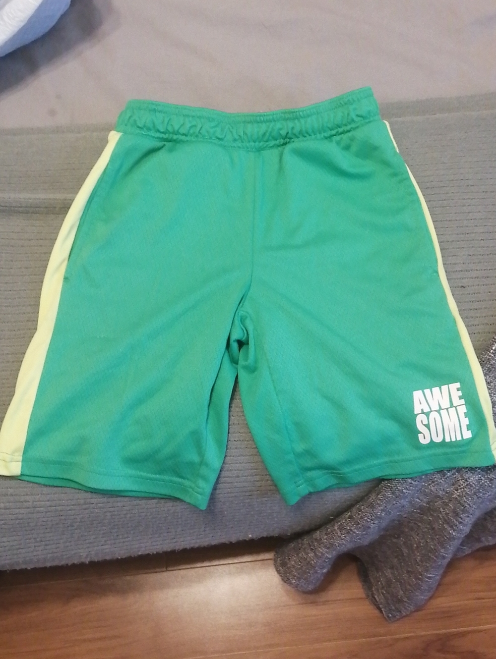 Athletic Works Green Boy’s Athletic Shorts with Yellow Side Panels